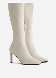 Pointed Stretch Leather Heel Boot in Ivory - CO Collections